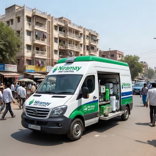 Niramay Pest Control service vehicle on a Delhi street