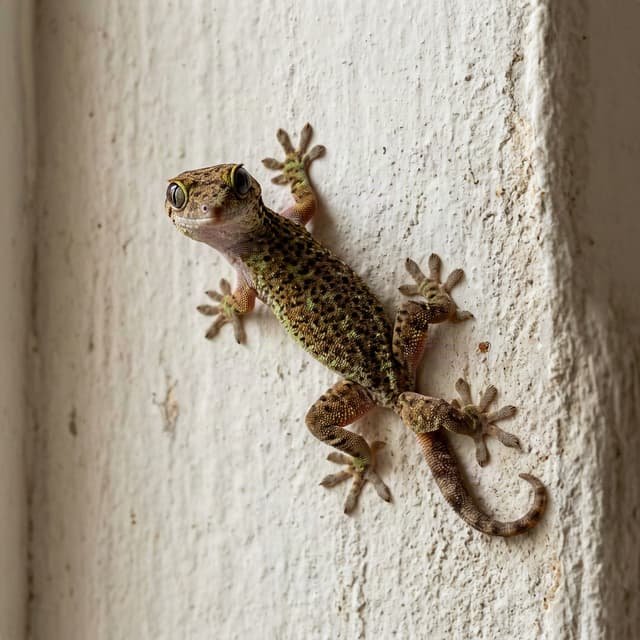 Technician inspecting wall gap and entry point for lizard activity
