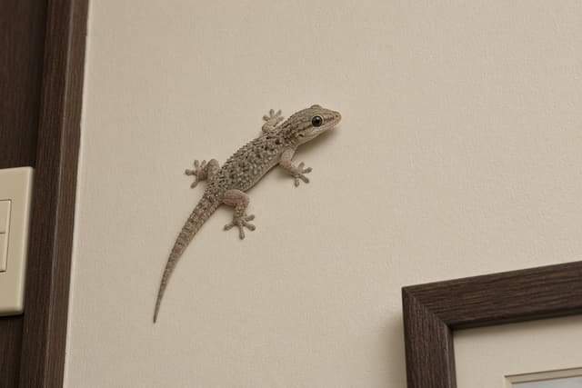 House lizard spotted on an interior wall in a Delhi home