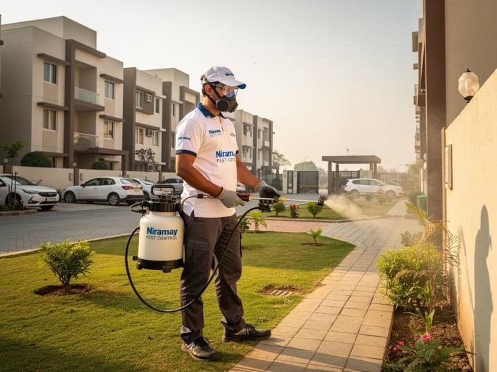 Niramay Pest Control technician treating a residential society in Faridabad