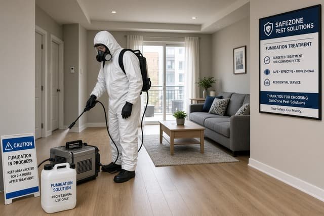 Professional fumigation treatment being conducted in a residential apartment in Delhi NCR