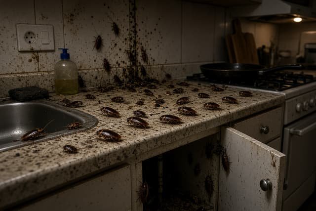 German cockroach infestation in a kitchen