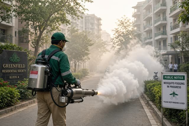 Outdoor mosquito fogging treatment in a residential society