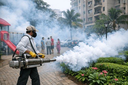 Outdoor mosquito fogging treatment in a residential society