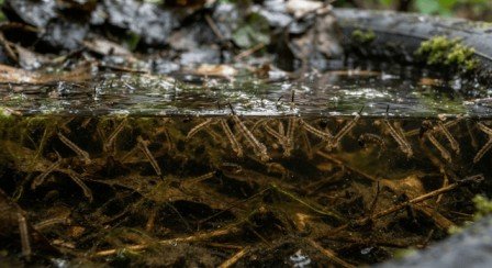 Mosquito larvae found in stagnant water