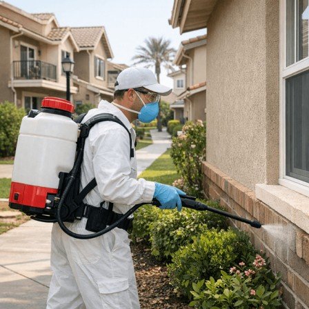 Niramay Pest Control technician conducting treatment at a residential flat in East Delhi