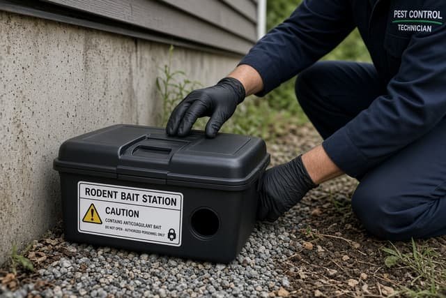Rodent bait station installed by technician