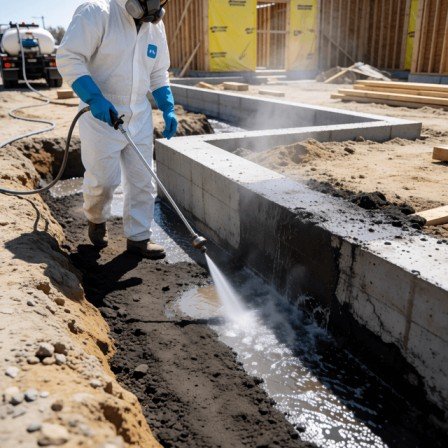 Technician performing soil termite treatment injection